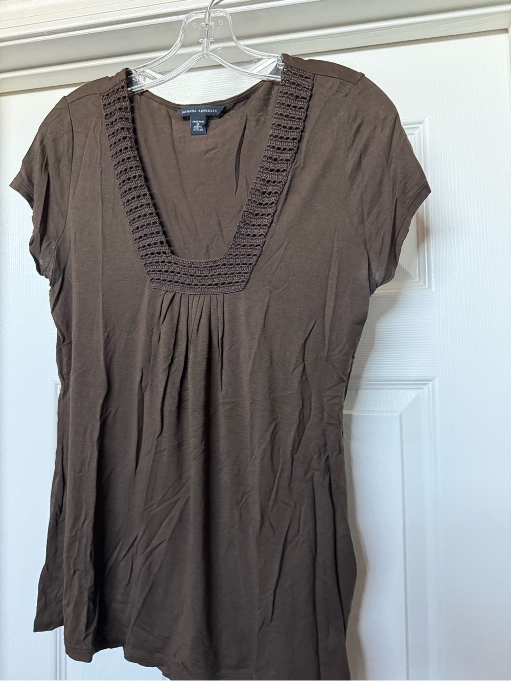 Banana Republic Brown Crochet-Trim Cap Sleeve Tee